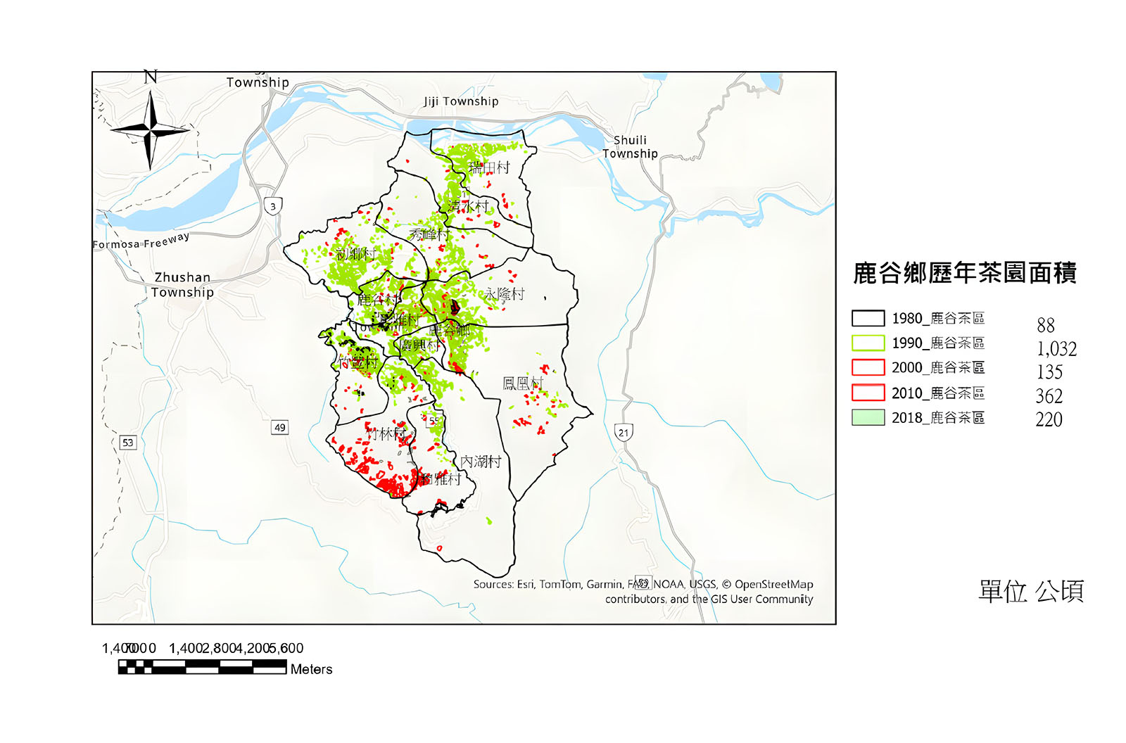 南投鹿谷產茶區分佈