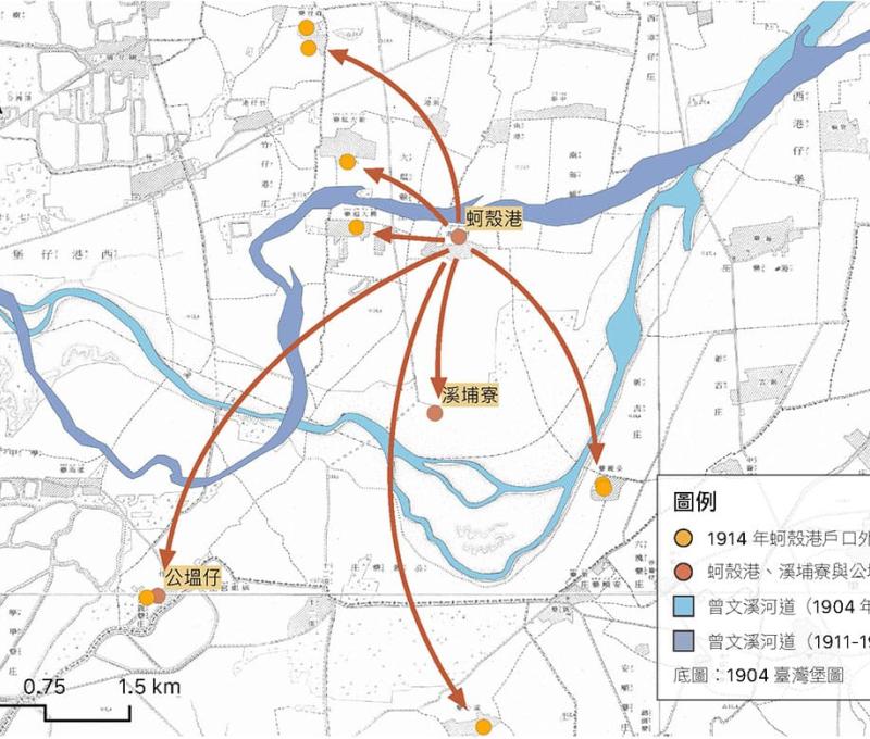日治時期戶口資料呈現的蚵殼港庄民遷移地點 李宗信 繪製 / 日期：2022/10/24