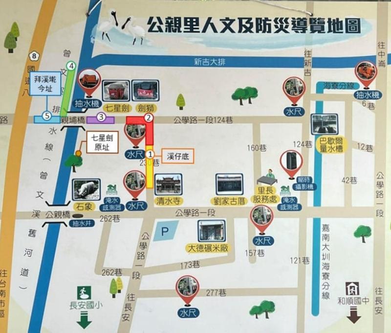 公親寮的厭勝物分布及拜溪墘位置 照片提供者：王金樹提供，毛毓翔繪製 / 拍攝日期：2022/07/09