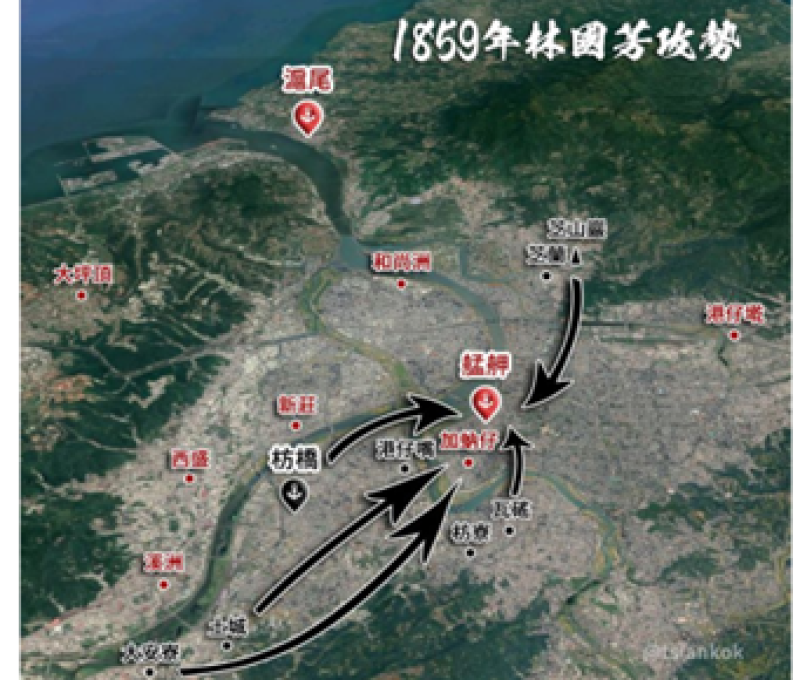 1859年林國芳方攻勢圖（圖片資料來源：北境戰爭 1853-1861）