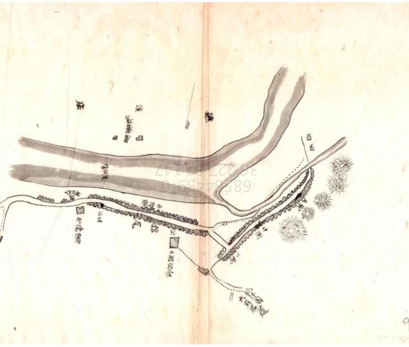 日治初期三角湧街辦務署位置圖（圖片來源：國史館臺灣文獻館藏，《三角湧ヘ出張所設置方台北郵便電信局上申、同上ニ付必要》／查詢日期：2025/5/1）