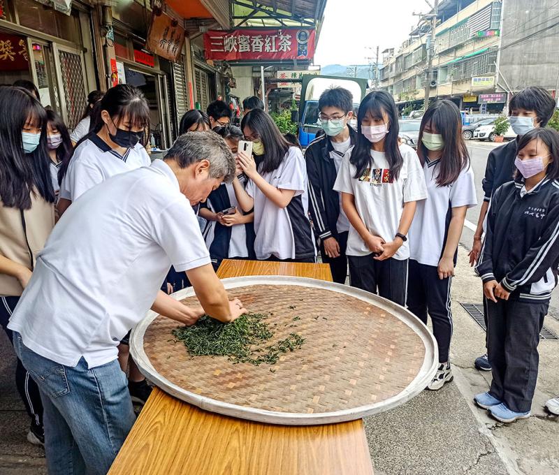 老闆示範揉茶的技巧。照片拍攝者：北大高中三峽學教師團隊