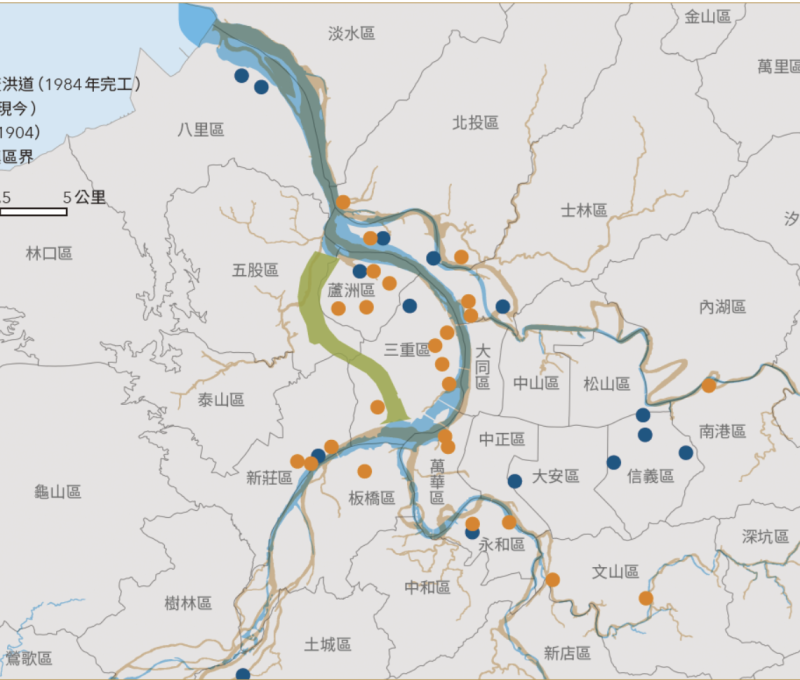 淡水河水信仰寺廟分布圖/資料來源:毛毓翔製圖。《島都之河》,頁246。 淡水河水信仰寺廟分布圖/資料來源:毛毓翔製圖。《島都之河》,頁246。