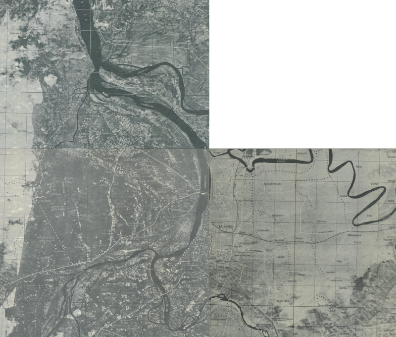 1944 年的航照圖(原圖部分圖幅缺漏)。資料來源:〈美軍二萬五千分一航照圖〉(1944),《臺灣百年歷史地圖》,中央研究院人社中心GIS專題中心。 1944 年的航照圖(原圖部分圖幅缺漏)。資料來源:〈美軍二萬五千分一航照圖〉(1944),《臺灣百年歷史地圖》,中央研究院人社中心GIS專題中心。