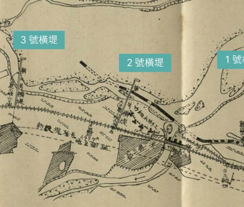 1930年1月至7月進行的溪南寮防洪工事 照片提供者：內務局土木課，《曾文溪河川構造物調書(自大正六年至昭和八年度)》。臺中：經濟部水利署水利規劃試驗所所藏。