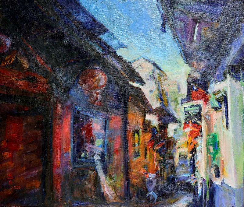 中興莊眷戶具有深厚國家意識,常連芳畫出家戶國旗飄揚的風景。(翻攝:常連芳畫作) 中興莊眷戶具有深厚國家意識,常連芳畫出家戶國旗飄揚的風景。(翻攝:常連芳畫作)